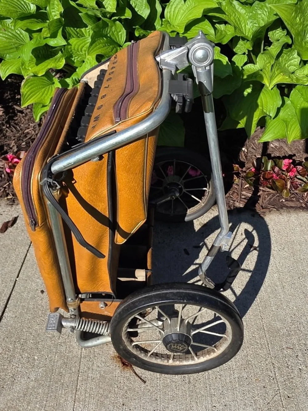 Vintage AJAY Riviera Deluxe Golf Bag/Cart | Collapsible Aluminum Tan Vinyl